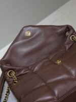 YSL 25S LOULOU PUFFER MM 29 IN DARK BROWN CALFSKIN GOLD HARDWARE - Image 4