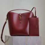 YSL 25S LE 5 À 7 BUCKET 26 IN DARK BURGUNDY CALFSKIN GOLD HARDWARE - Image 10
