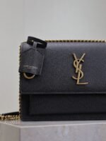 YSL 25S SUNSET MEDIUM 22 IN BLACK GRAINED CALFSKIN GOLD HARDWRE - Image 13