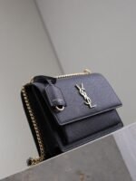 YSL 25S SUNSET MEDIUM 22 IN BLACK GRAINED CALFSKIN GOLD HARDWRE - Image 7