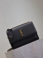 YSL 25S SUNSET MEDIUM 22 IN BLACK GRAINED CALFSKIN GOLD HARDWRE - Image 17