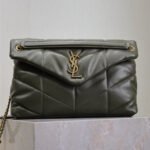YSL 25S LOULOU PUFFER GM 35 IN DARK OLIVE CALFSKIN GOLD HARDWRE - Image 10