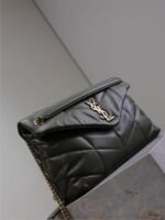 YSL 25S LOULOU PUFFER GM 35 IN DARK OLIVE CALFSKIN GOLD HARDWARE - Image 8