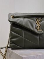 YSL 25S LOULOU PUFFER GM 35 IN DARK OLIVE CALFSKIN GOLD HARDWRE - Image 3