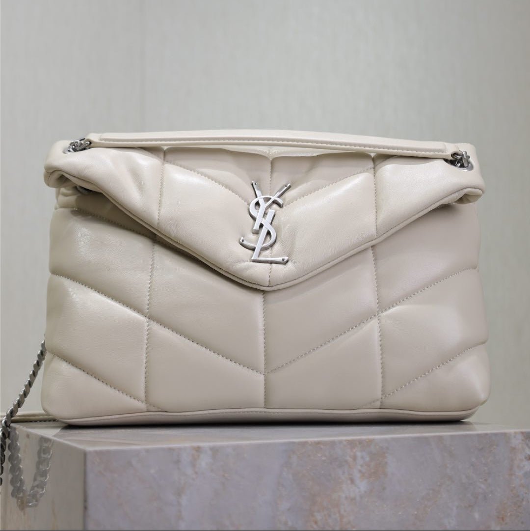 img_f8c0bdc9_20241228_i1735371795021_9419_0_0_jpg YSL 25S LOULOU PUFFER GM 35 IN SMOKEY TAUPE CALFSKIN SILVER HARDWRE - Image 1