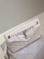 YSL 25S LOULOU PUFFER MM 29 IN SMOKEY TAUPE CALFSKIN SILVER HARDWARE - Image 15