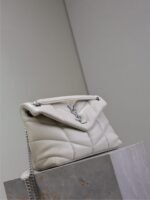 YSL 25S LOULOU PUFFER MM 29 IN SMOKEY TAUPE CALFSKIN SILVER HARDWARE - Image 4