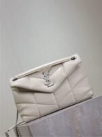 YSL 25S LOULOU PUFFER MM 29 IN SMOKEY TAUPE CALFSKIN SILVER HARDWARE - Image 16