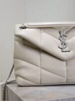 YSL 25S LOULOU PUFFER MM 29 IN SMOKEY TAUPE CALFSKIN SILVER HARDWRE - Image 3