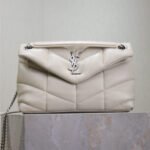 YSL 25S LOULOU PUFFER MM 29 IN SMOKEY TAUPE CALFSKIN SILVER HARDWRE - Image 10
