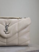 YSL 25S LOULOU PUFFER MINI 23 IN SMOKEY TAUPE CALFSKIN SILVER HARDWRE - Image 12
