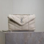 YSL 25S LOULOU PUFFER MINI 23 IN SMOKEY TAUPE CALFSKIN SILVER HARDWRE - Image 10