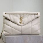 YSL 25S LOULOU PUFFER GM 35 IN BLANC VINTAGE CALFSKIN GOLD HARDWRE