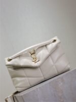 YSL 25S LOULOU PUFFER MM 29 IN BLANC VINTAGE CALFSKIN GOLD HARDWRE - Image 13