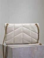 YSL 25S LOULOU PUFFER MM 29 IN BLANC VINTAGE CALFSKIN GOLD HARDWARE - Image 11