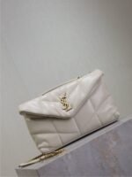 YSL 25S LOULOU PUFFER MINI 23 IN BLANC VINTAGE CALFSKIN GOLD HARDWARE - Image 15