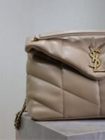 YSL 25S LOULOU PUFFER GM 35 IN BROWN CALFSKIN GOLD HARDWRE - Image 12