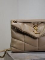 YSL 25S LOULOU PUFFER MM 29 IN BROWN CALFSKIN GOLD HARDWRE - Image 3