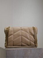 YSL 25S LOULOU PUFFER MM 29 IN BROWN CALFSKIN GOLD HARDWARE - Image 11