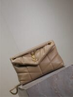 YSL 25S LOULOU PUFFER MM 29 IN BROWN CALFSKIN GOLD HARDWARE - Image 8