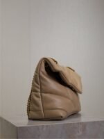 YSL 25S LOULOU PUFFER MM 29 IN BROWN CALFSKIN GOLD HARDWRE - Image 6