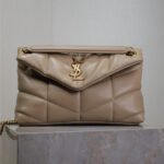 YSL 25S LOULOU PUFFER MM 29 IN BROWN CALFSKIN GOLD HARDWRE