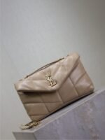 YSL 25S LOULOU PUFFER MINI 23 IN BROWN CALFSKIN GOLD HARDWARE - Image 15