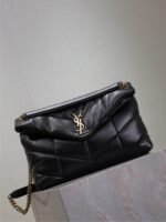 YSL 25S LOULOU PUFFER GM 35 IN BLACK CALFSKIN GOLD HARDWRE - Image 16