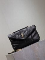 YSL 25S LOULOU PUFFER MINI 23 IN BLACK CALFSKIN GOLD HARDWRE - Image 8
