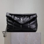 YSL 25S LOULOU PUFFER GM 35 IN BLACK CALFSKIN SILVER HARDWRE - Image 10