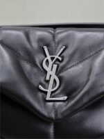 YSL 25S LOULOU PUFFER MM 29 IN BLACK CALFSKIN SILVER HARDWARE - Image 12