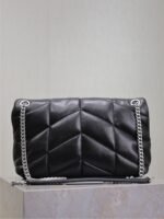 YSL 25S LOULOU PUFFER MM 29 IN BLACK CALFSKIN SILVER HARDWARE - Image 11