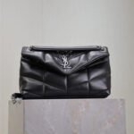 YSL 25S LOULOU PUFFER MM 29 IN BLACK CALFSKIN SILVER HARDWRE - Image 10