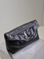 YSL 25S LOULOU PUFFER MM 29 IN BLACK CALFSKIN SILVER HARDWRE - Image 6