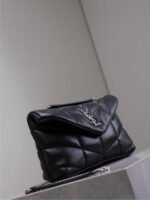 YSL 25S LOULOU PUFFER MINI 23 IN BLACK CALFSKIN SILVER HARDWARE - Image 8