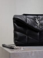 YSL 25S LOULOU PUFFER MINI 23 IN BLACK CALFSKIN SILVER HARDWARE - Image 12