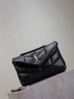 YSL 25S LOULOU PUFFER MINI 23 IN BLACK CALFSKIN SILVER HARDWARE - Image 7