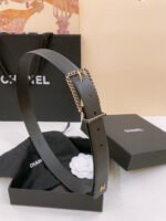 BELT 30MM IN BLACK CALFSKIN WITH INTERWOVEN GOLD CHAIN BUCKLE - Image 8