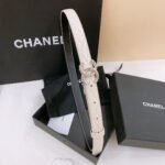DOUBLE C BELT 20MM IN WHITE CALFSKIN WITH QUILTED STITCHING SPIRAL SILVER BUCKLE - Image 8