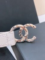 DOUBLE C BELT 20MM IN WHITE CALFSKIN WITH QUILTED STITCHING SPIRAL SILVER BUCKLE - Image 6