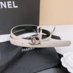 DOUBLE C BELT 20MM IN WHITE CALFSKIN WITH QUILTED STITCHING SPIRAL SILVER BUCKLE - Image 7
