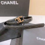 DOUBLE C BELT 20MM IN BLACK CALFSKIN WITH QUILTED STITCHING AND SPIRAL GOLD BUCKLE - Image 7