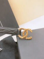 DOUBLE C BELT 20MM IN BLACK CALFSKIN WITH QUILTED STITCHING AND SPIRAL GOLD BUCKLE - Image 3