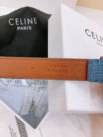 CELINE 25S BELT TRIOMPHE TAURILLON 25MM IN BROWN CALFSKIN AND DENIM 558351 - Image 11