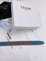 CELINE 25S BELT TRIOMPHE TAURILLON 25MM IN BROWN CALFSKIN AND DENIM 558351 - Image 6