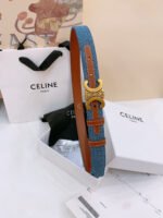 CELINE 25S BELT TRIOMPHE TAURILLON 25MM IN BROWN CALFSKIN AND DENIM 558355 - Image 8