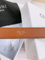 CELINE 25S BELT TRIOMPHE TAURILLON 25MM IN BROWN CALFSKIN AND DENIM 558355 - Image 4