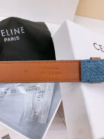CELINE 25S BELT TRIOMPHE TAURILLON 25MM IN BROWN CALFSKIN AND DENIM 558355 - Image 5