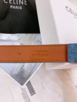 CELINE 25S BELT TRIOMPHE TAURILLON 25MM IN BROWN CALFSKIN AND DENIM 558357 - Image 4