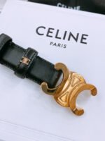 CELINE 25S TRIOMPHE BELT 25MM IN BLACK CALFSKIN GOLD HARDWARE 570969 - Image 9